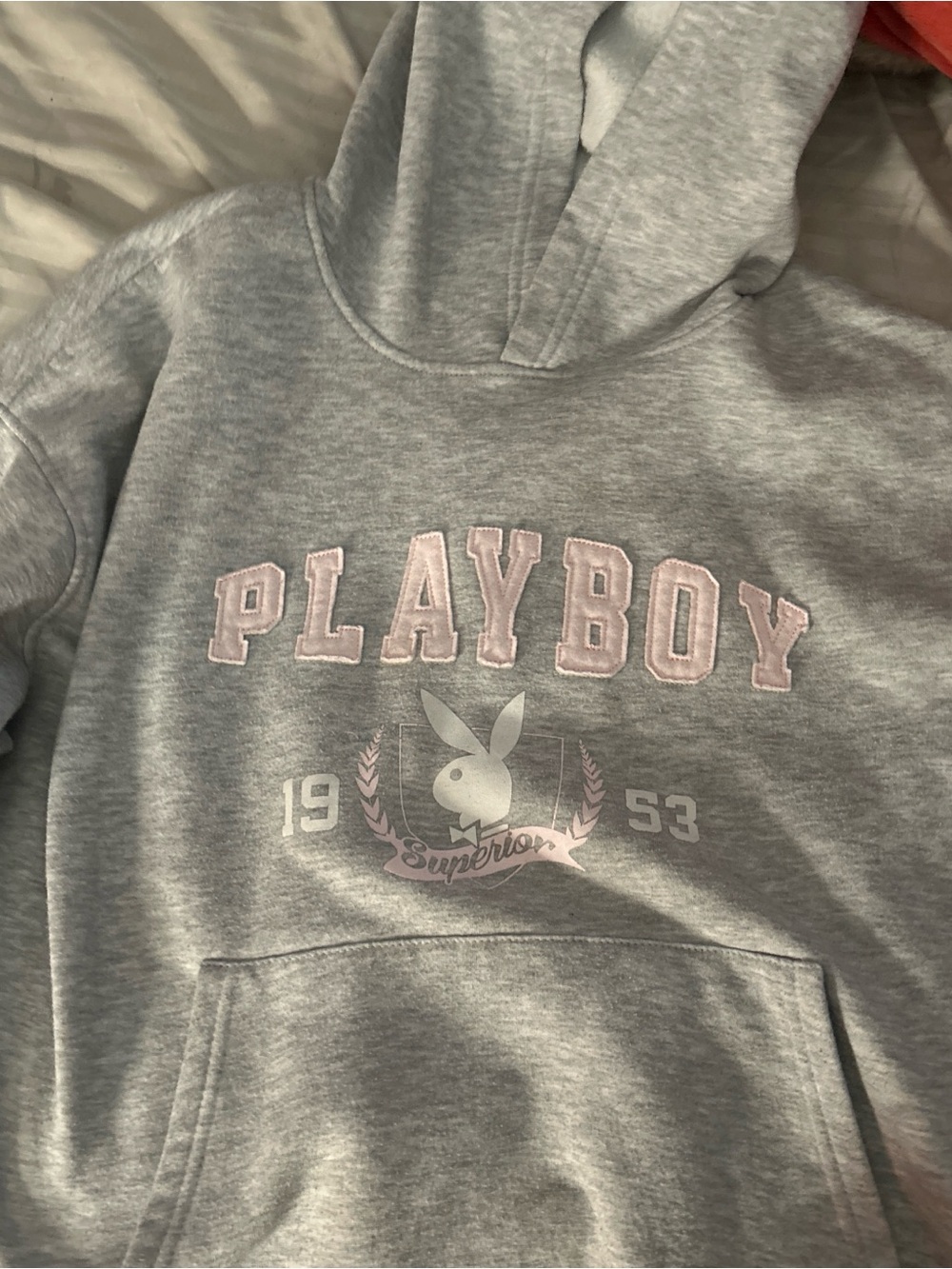 PLAYBOY girl’s Gray Hoodie with Light Pink Lettering
